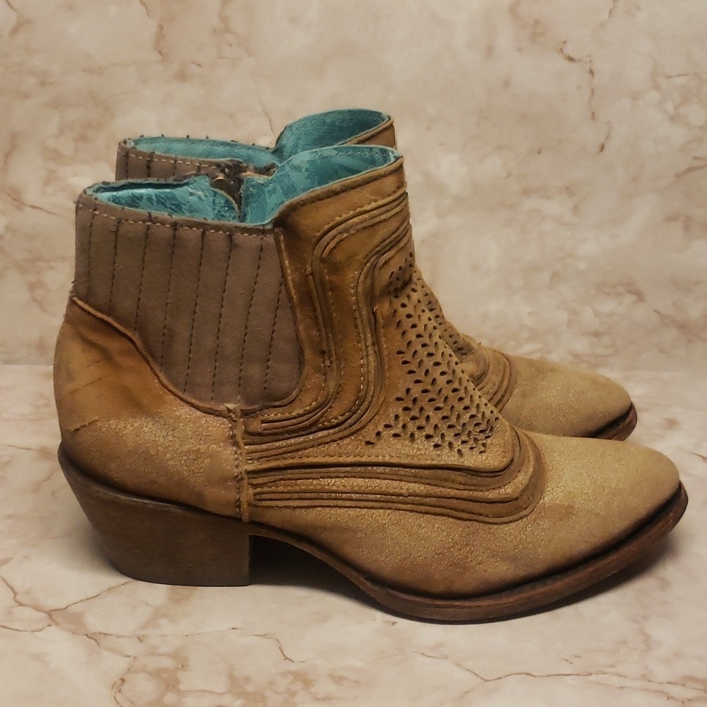 Corral Vintage tan leather zip up pointy cowgirl western women's boots size 7.5 - Picture 3 of 8